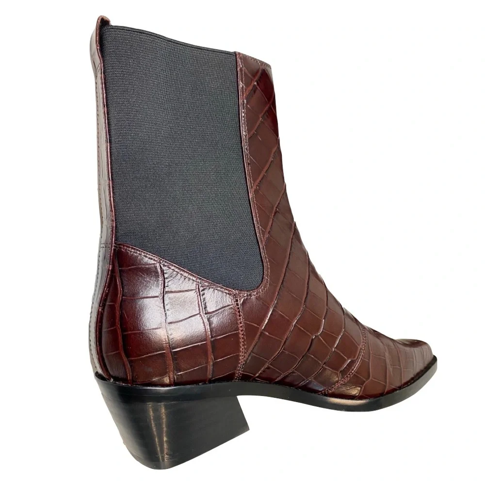 Nordstrom Women’s Ainsley2 Embossed Leather Chelsea Western Boot Brown Size 9.5 - Picture 7 of 14